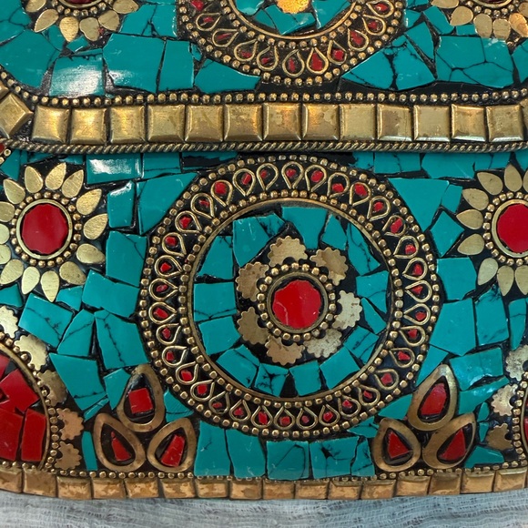 Antik Kraft Handbags - Antik Kraft Turquoise and Red Mosaic Clutch